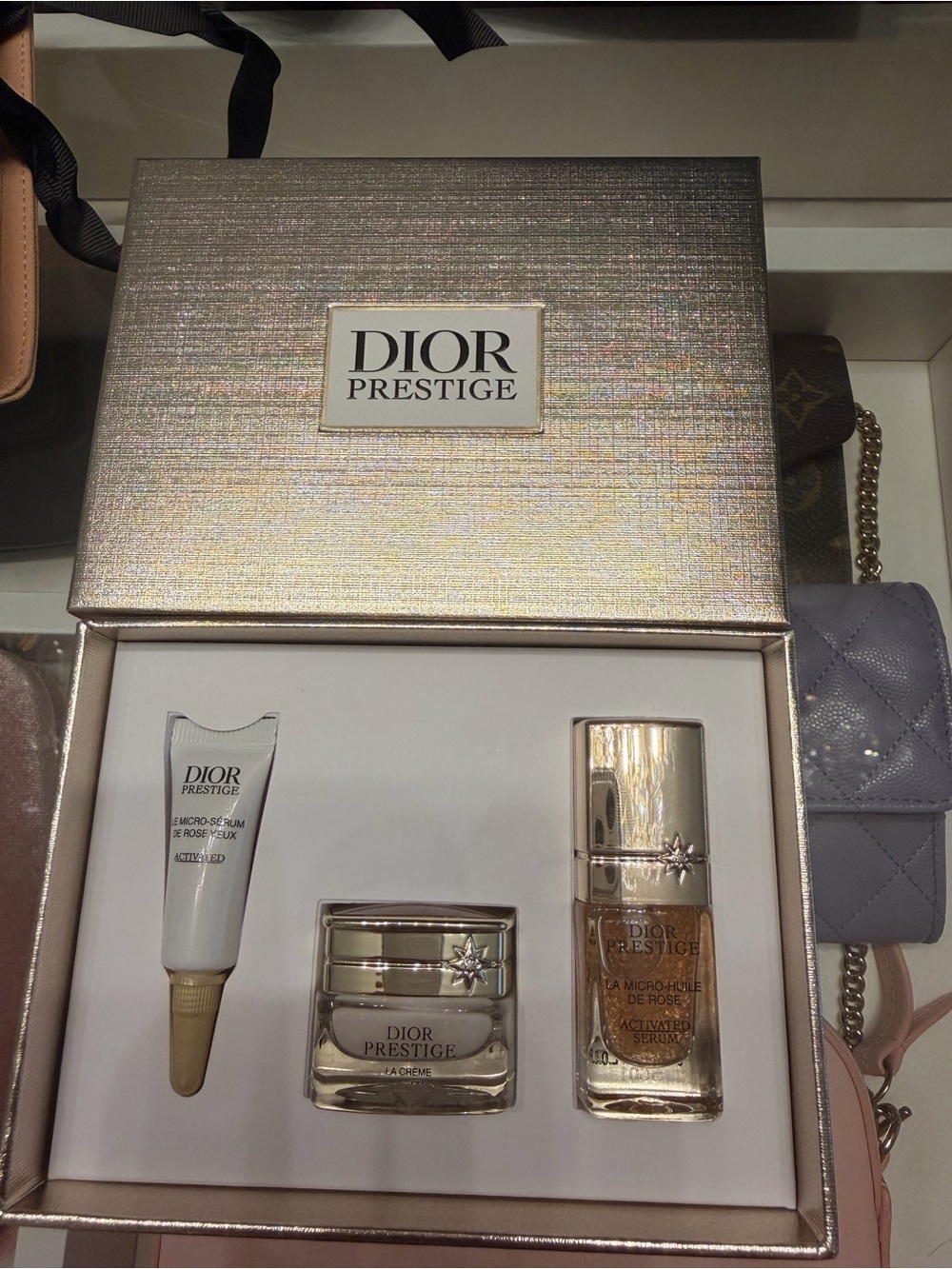 Dior Prestige Highlighter & Skincare Trio — Gold & Cream Accents
